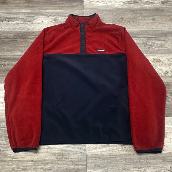 Lands End Oeko-Tex Blue Red Mens XL Colorblock Mock Neck Fleece Pullover Jacket - Picture 2 of 8